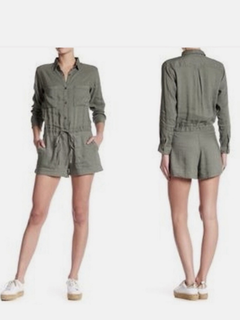Rails Olive Green Button-Front Romper